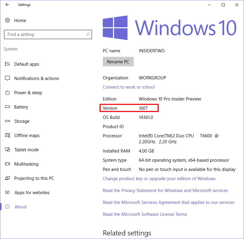 windows 10 version 1607